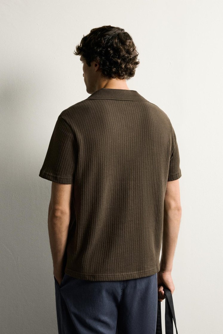 Zara Open-Knit Polo Charcoal — Brown