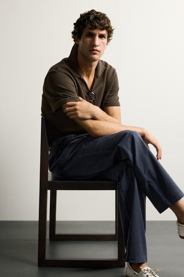 Zara Open-Knit Polo Charcoal — Brown