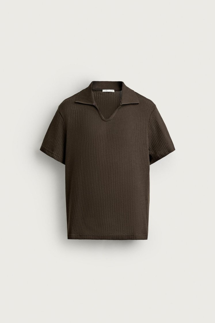 Zara Open-Knit Polo Charcoal — Brown