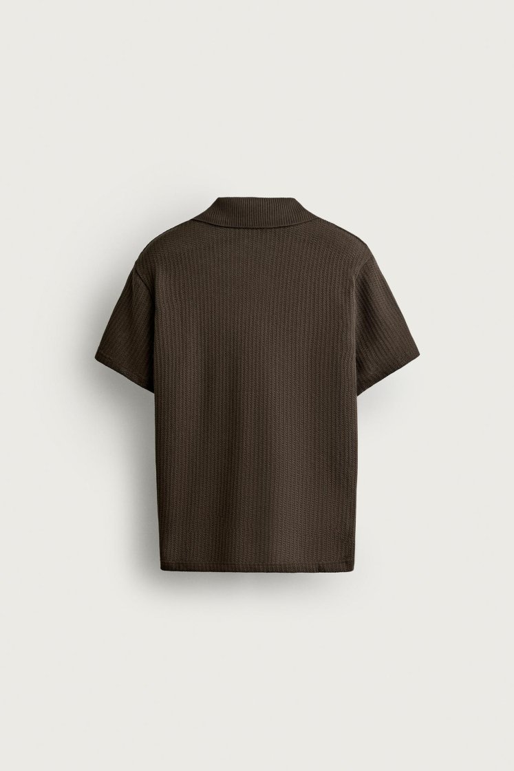 Zara Open-Knit Polo Charcoal — Brown