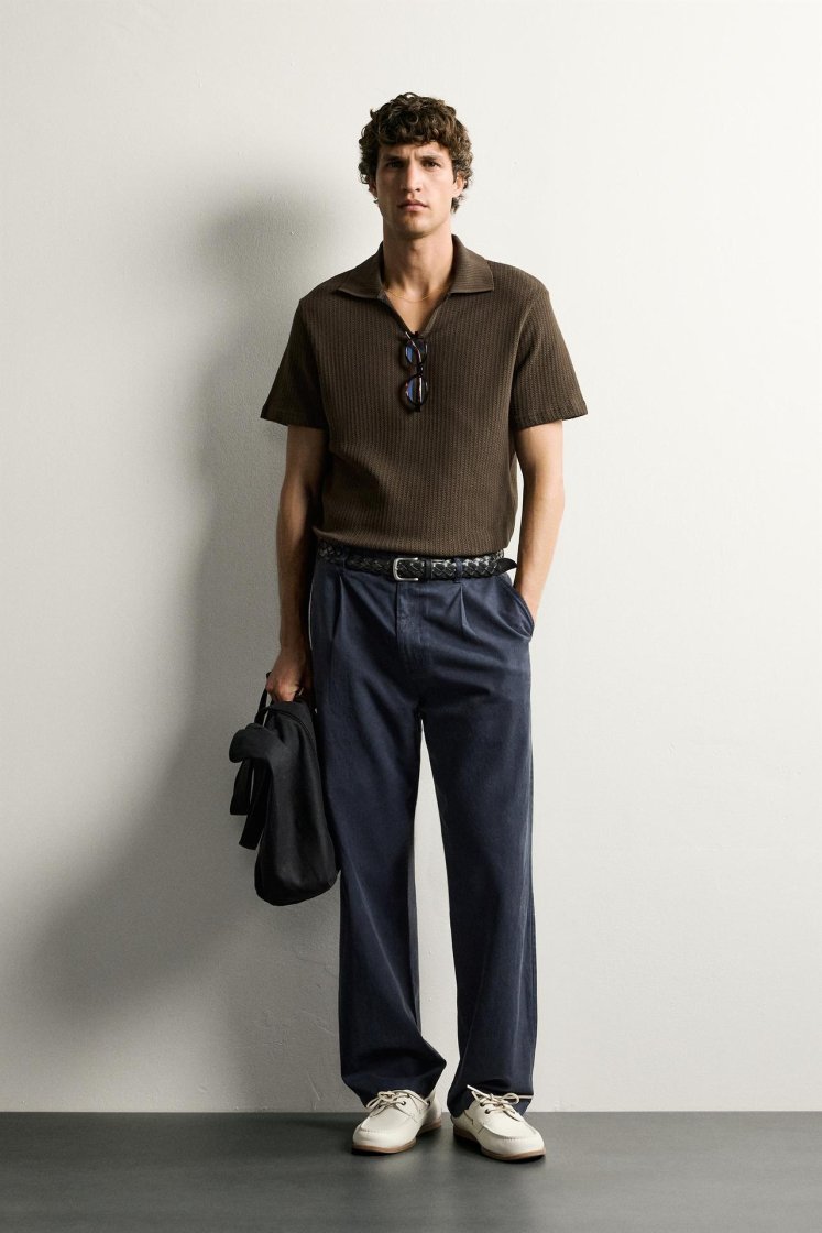Zara Open-Knit Polo Charcoal — Brown