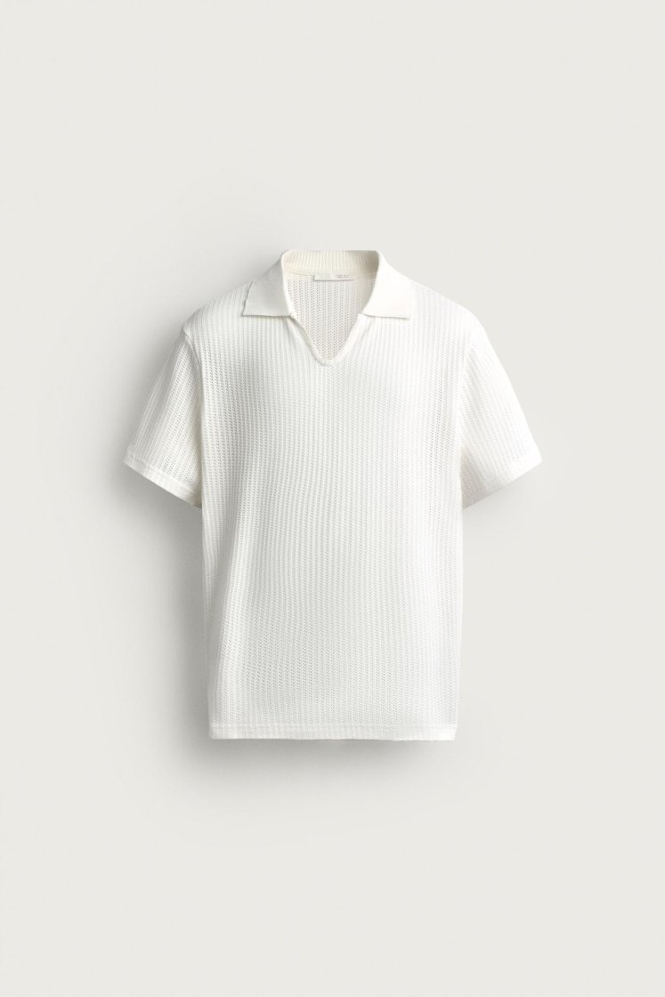 Zara Open-Knit Polo Charcoal — Off White