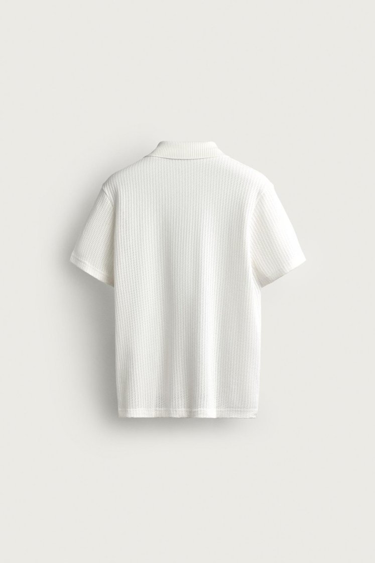 Zara Open-Knit Polo Charcoal — Off White