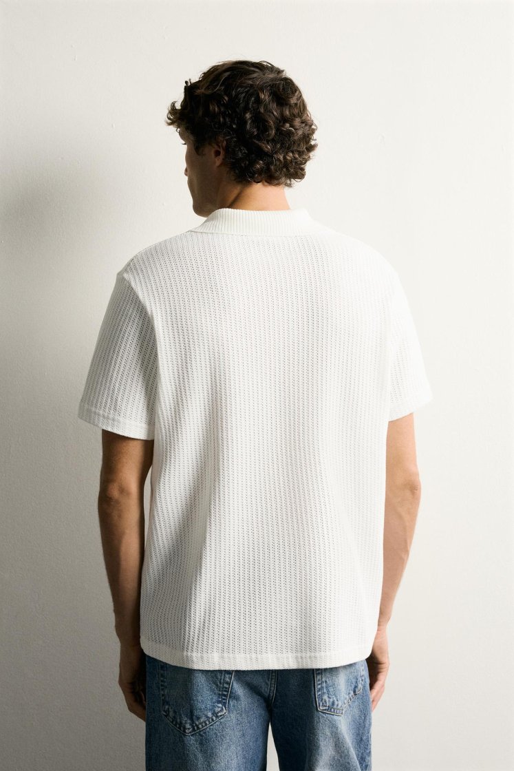 Zara Open-Knit Polo Charcoal — Off White