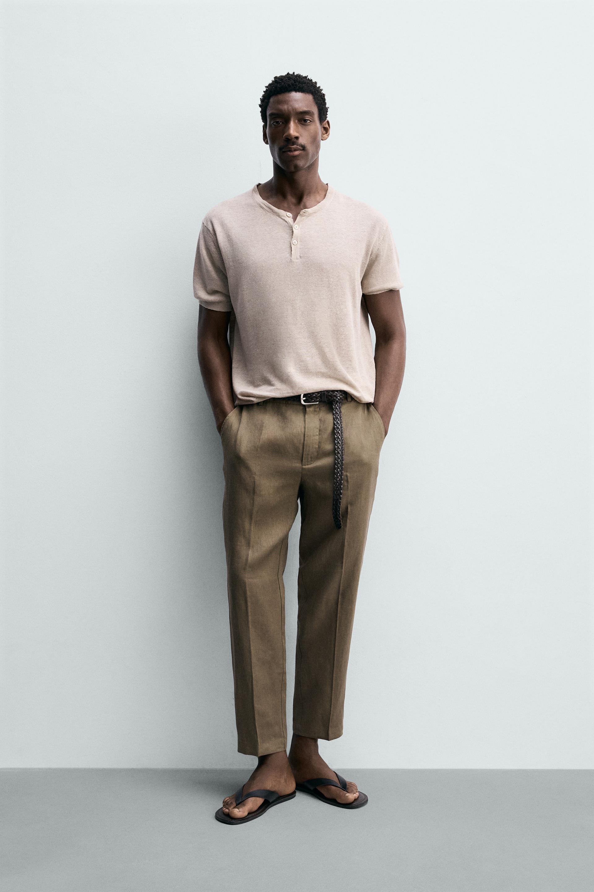 Zara PANTALON REGULAR FIT 100% LIN — Vison