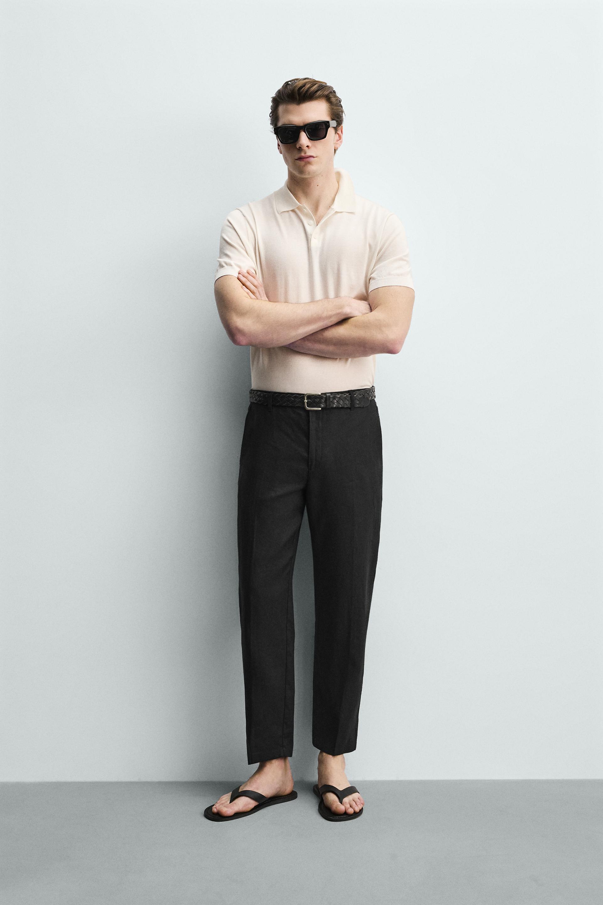 Zara PANTALON REGULAR FIT 100% LIN — Noir