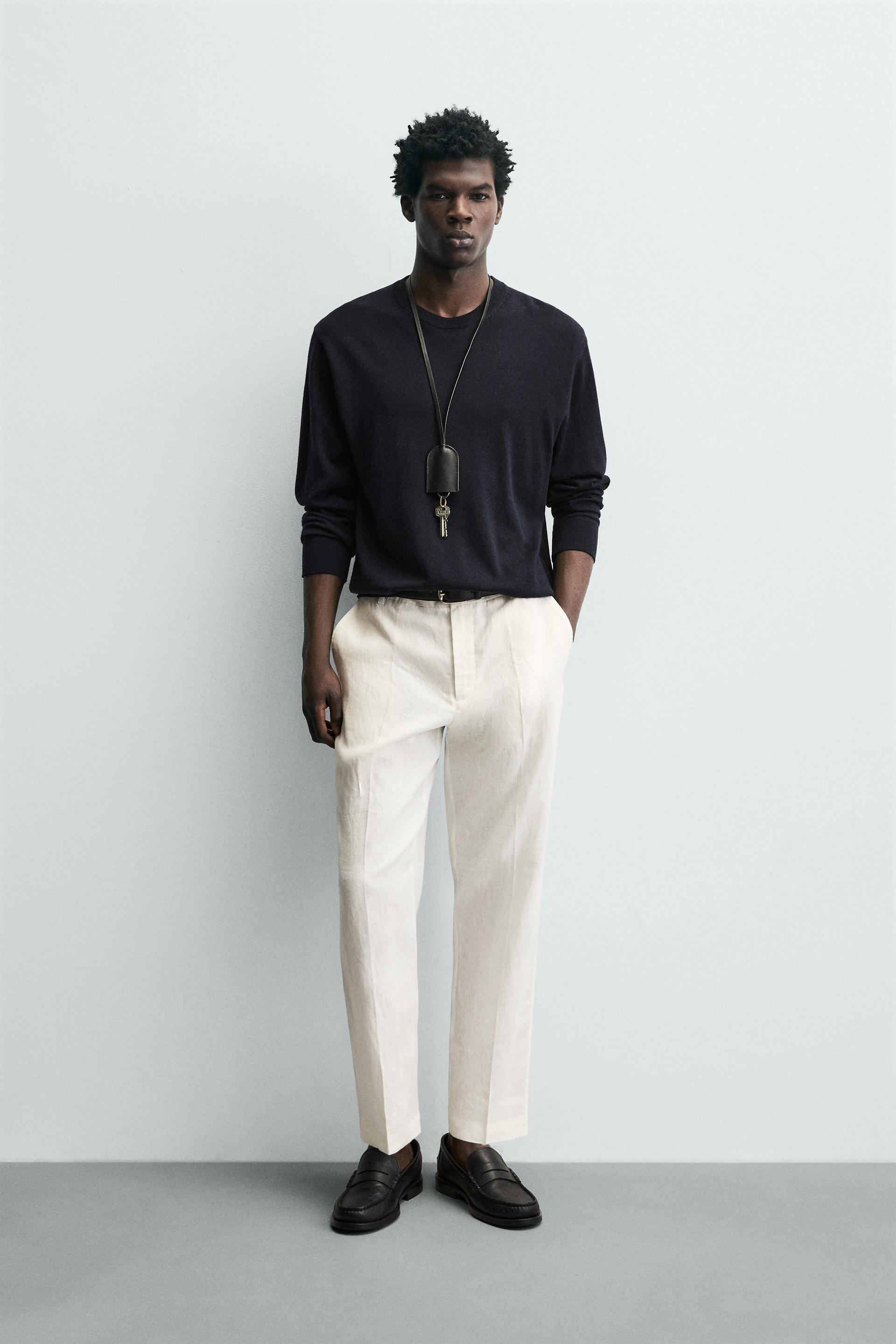 Zara PANTALON REGULAR FIT 100% LIN — Blanc