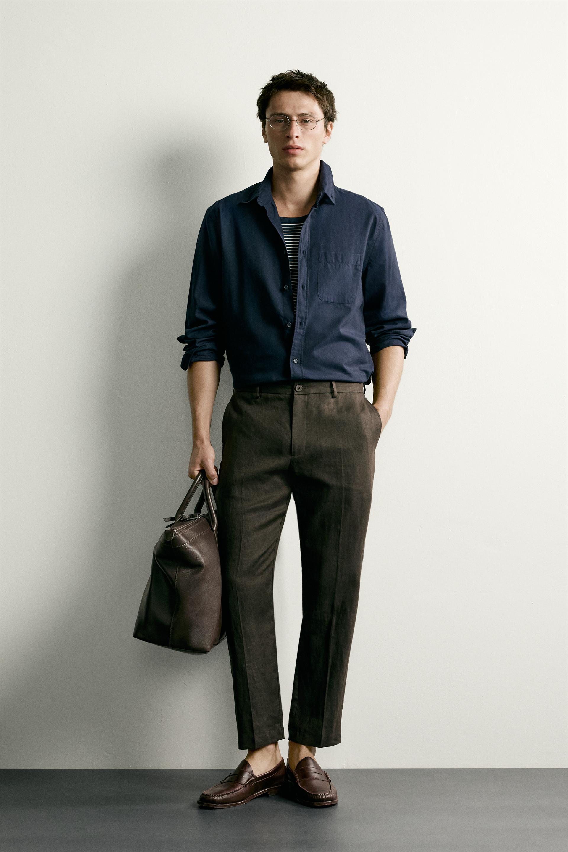 Zara PANTALON REGULAR FIT 100% LIN — Marron
