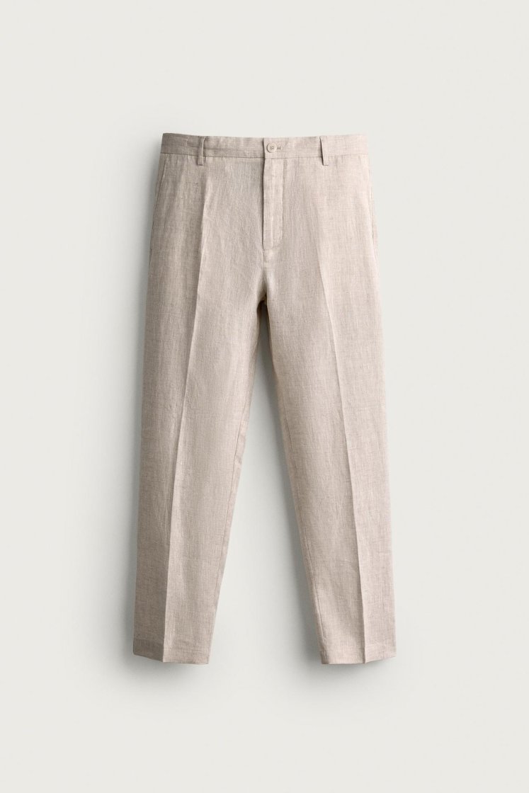 Zara PANTALON REGULAR FIT 100% LIN — Beige clair