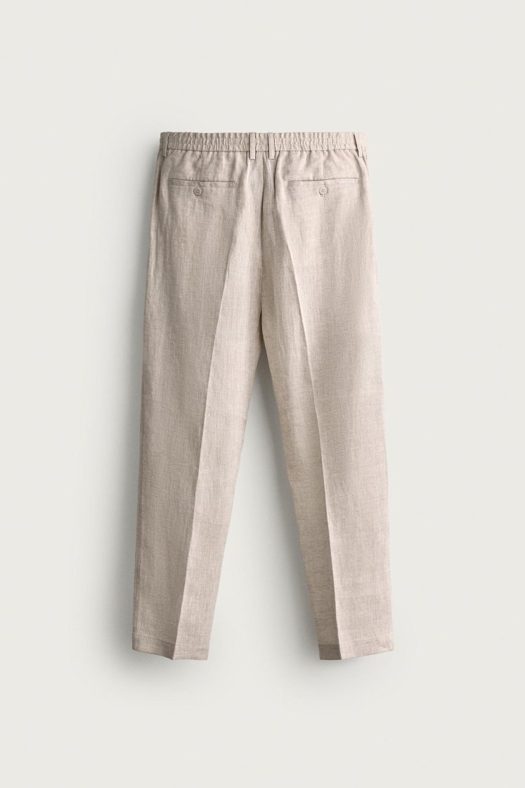 Zara PANTALON REGULAR FIT 100% LIN — Beige clair