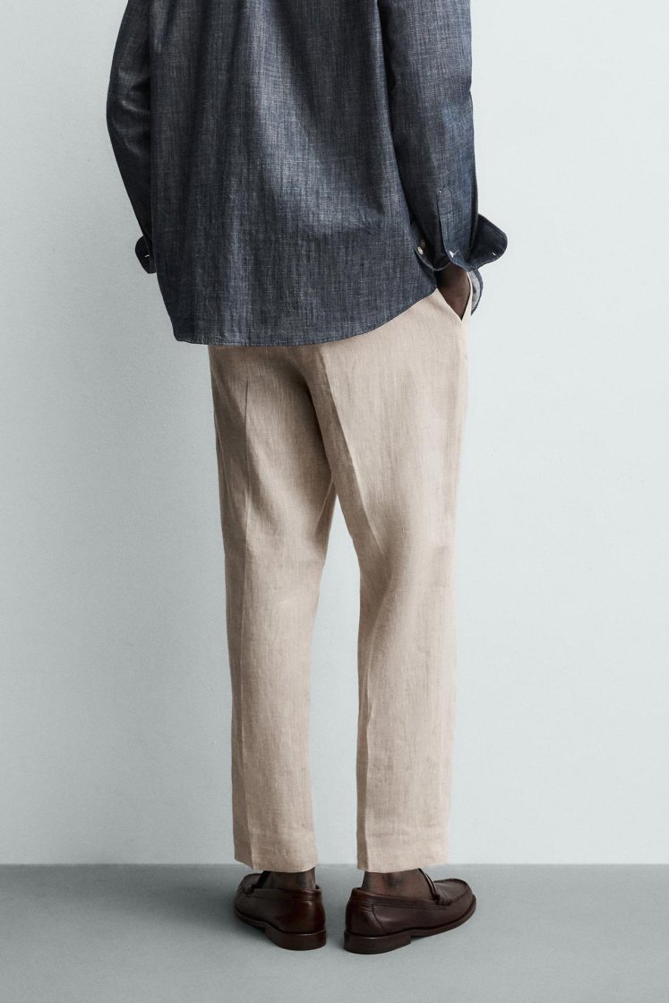 Zara PANTALON REGULAR FIT 100% LIN — Beige clair