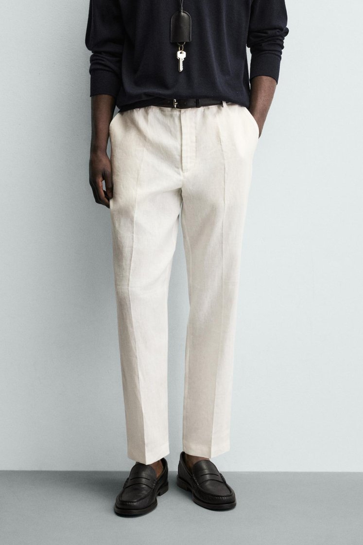 Zara PANTALON REGULAR FIT 100% LIN — Blanc