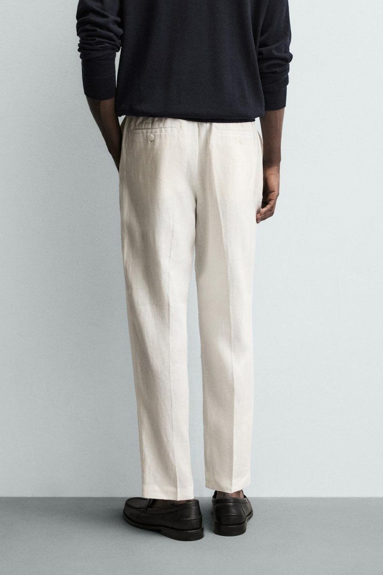 Zara PANTALON REGULAR FIT 100% LIN — Blanc