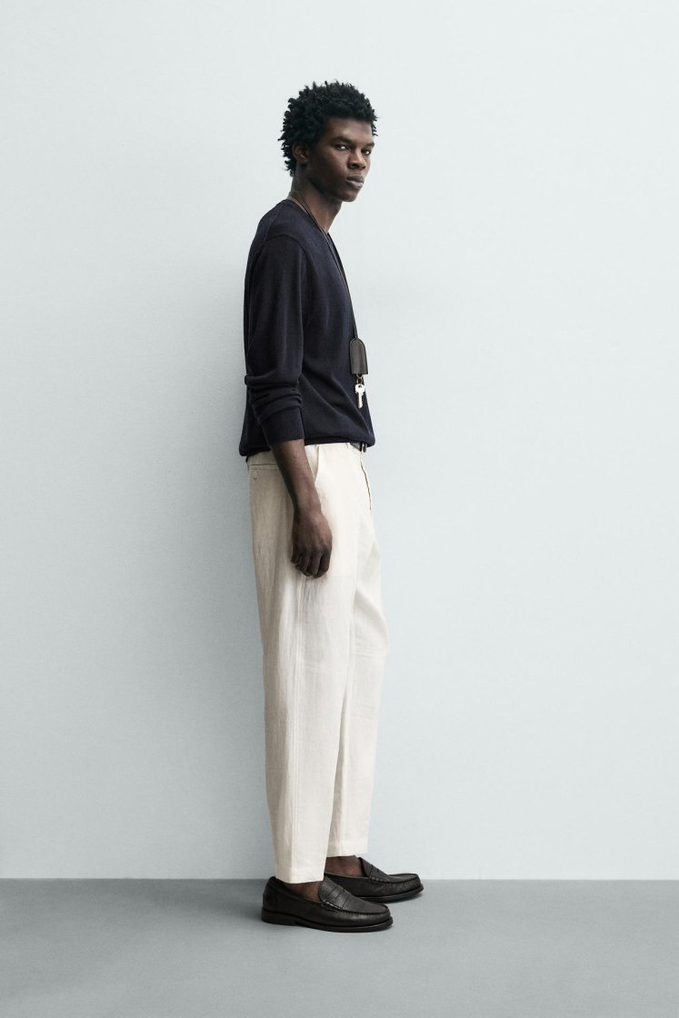 Zara PANTALON REGULAR FIT 100% LIN — Blanc