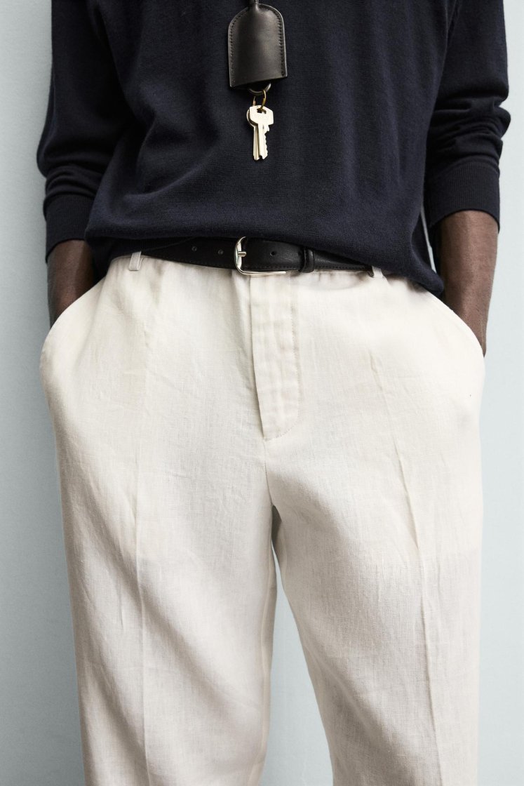 Zara PANTALON REGULAR FIT 100% LIN — Blanc