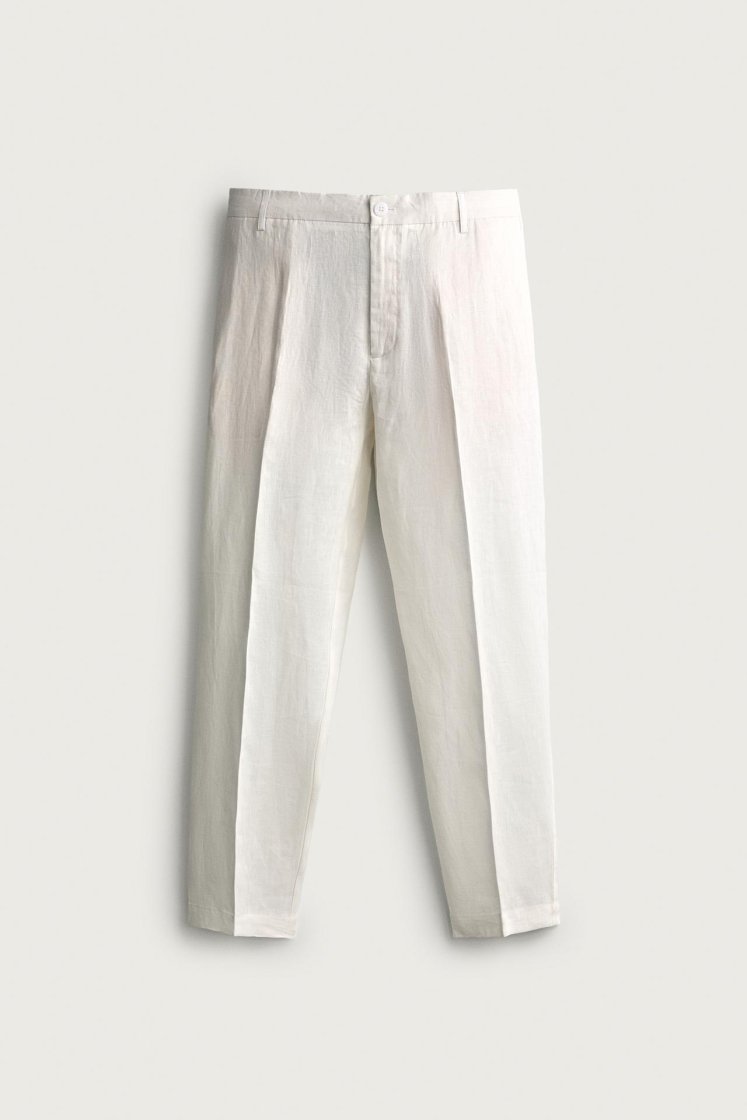 Zara PANTALON REGULAR FIT 100% LIN — Blanc