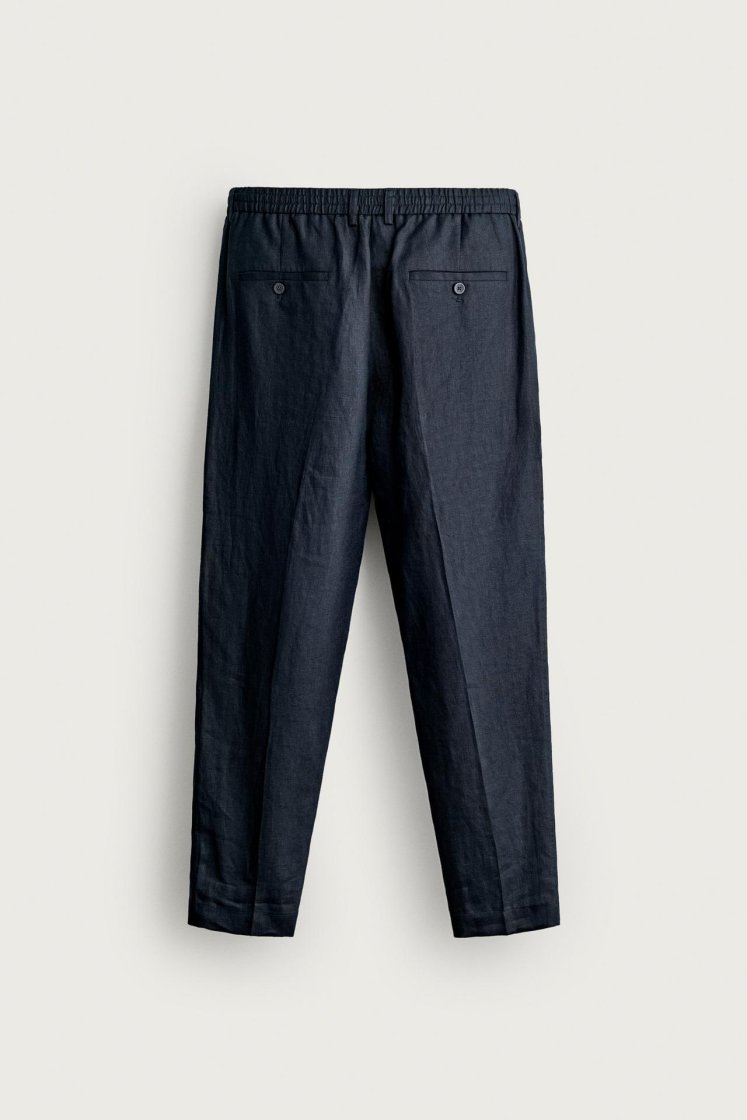 Zara PANTALON REGULAR FIT 100% LIN — Bleu marine