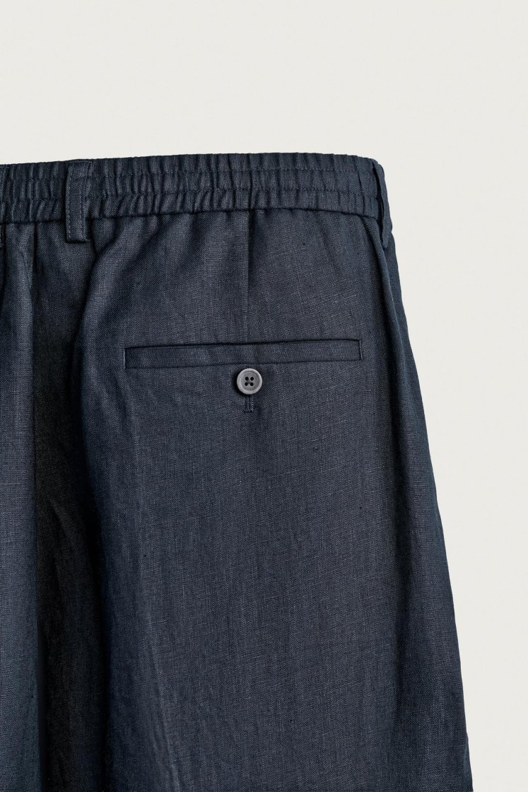 Zara PANTALON REGULAR FIT 100% LIN — Bleu marine