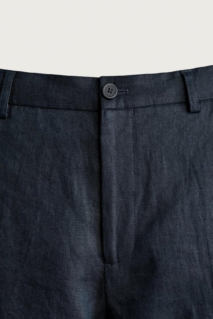 Zara PANTALON REGULAR FIT 100% LIN — Bleu marine