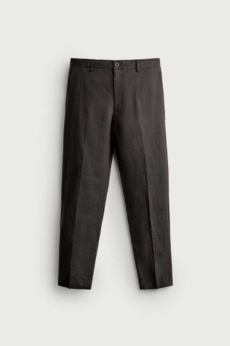 Zara PANTALON REGULAR FIT 100% LIN — Marron