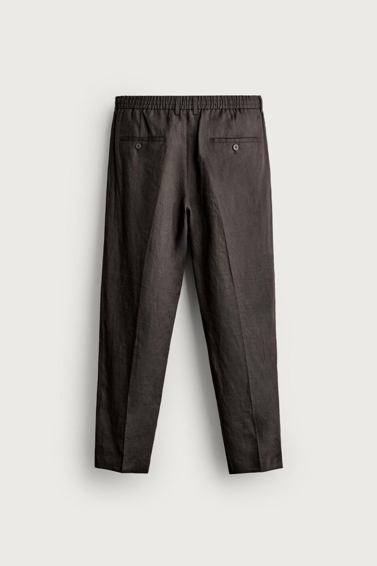 Zara PANTALON REGULAR FIT 100% LIN — Marron