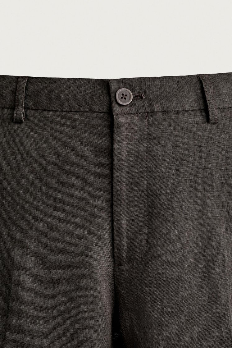 Zara PANTALON REGULAR FIT 100% LIN — Marron