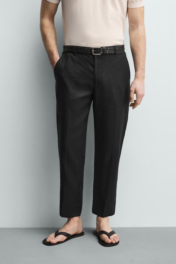 Zara PANTALON REGULAR FIT 100% LIN — Noir