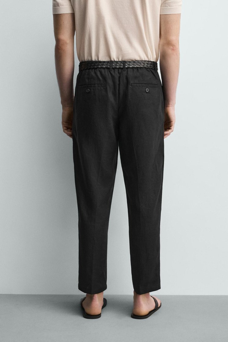 Zara PANTALON REGULAR FIT 100% LIN — Noir