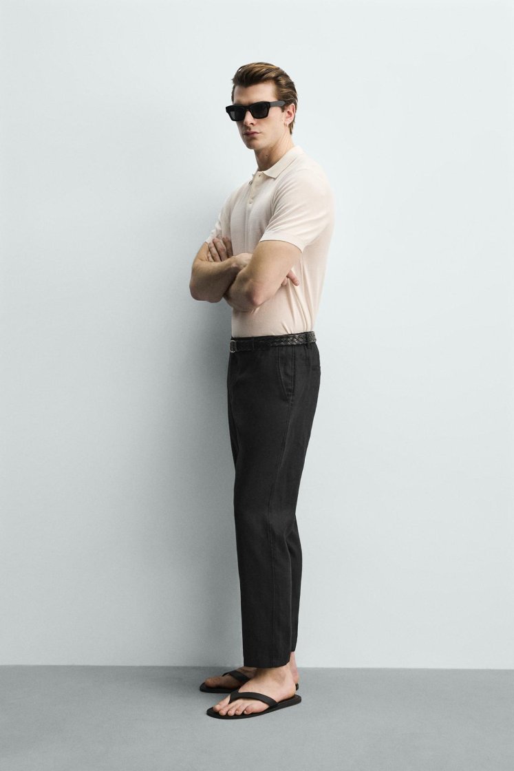 Zara PANTALON REGULAR FIT 100% LIN — Noir