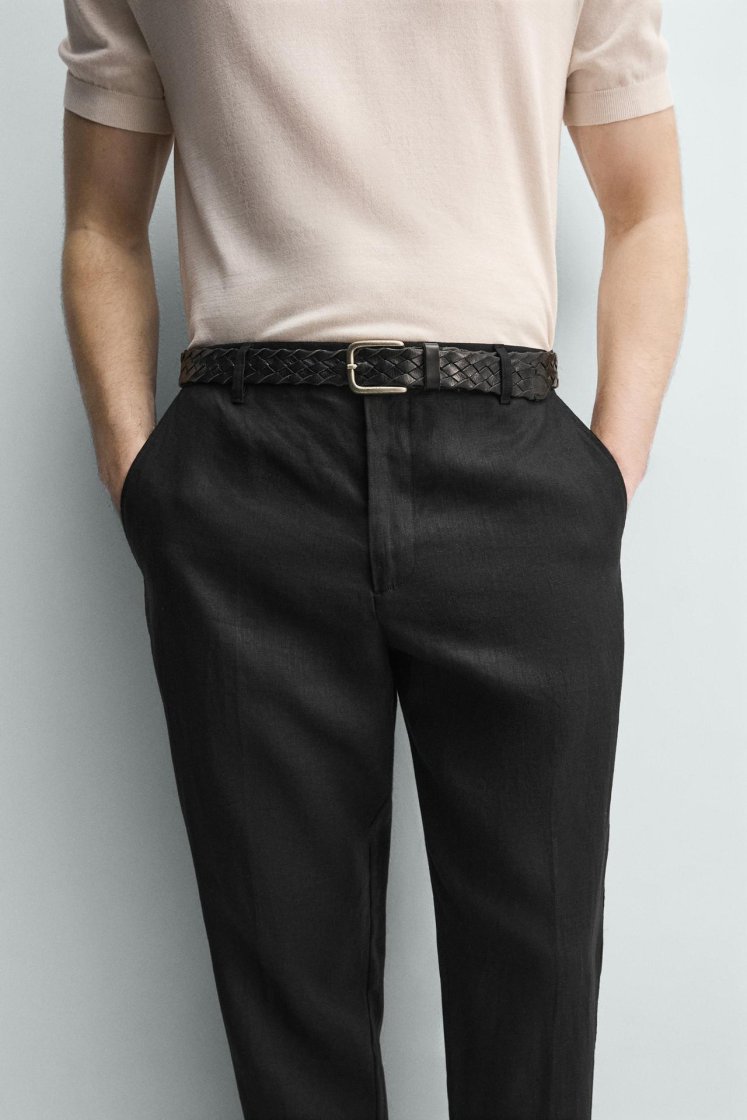 Zara PANTALON REGULAR FIT 100% LIN — Noir
