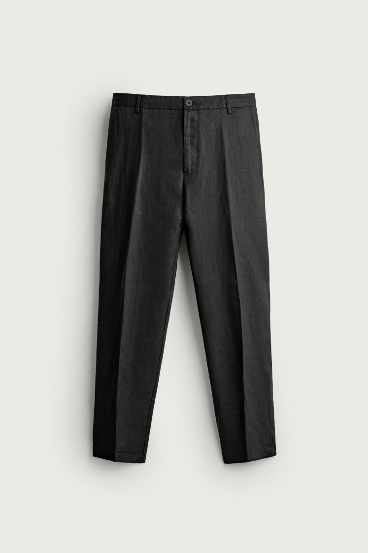 Zara PANTALON REGULAR FIT 100% LIN — Noir