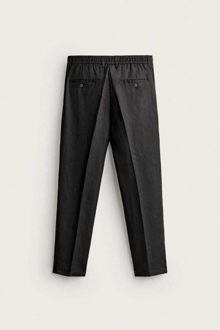 Zara PANTALON REGULAR FIT 100% LIN — Noir