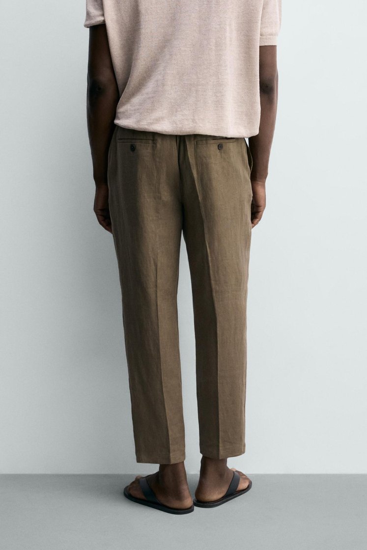 Zara PANTALON REGULAR FIT 100% LIN — Vison