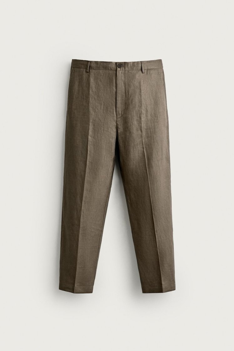 Zara PANTALON REGULAR FIT 100% LIN — Vison