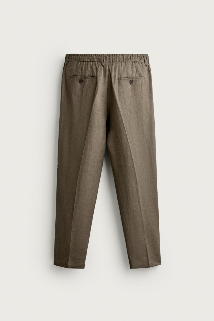 Zara PANTALON REGULAR FIT 100% LIN — Vison