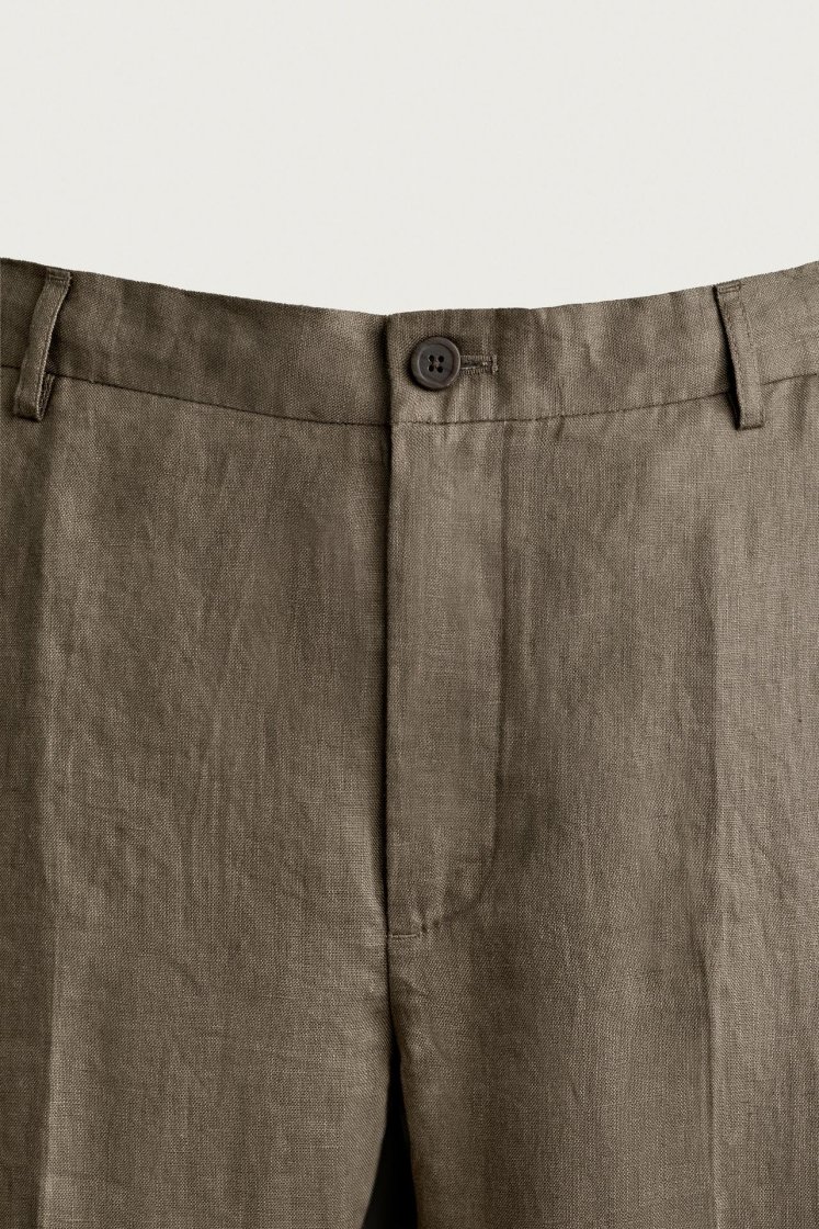 Zara PANTALON REGULAR FIT 100% LIN — Vison