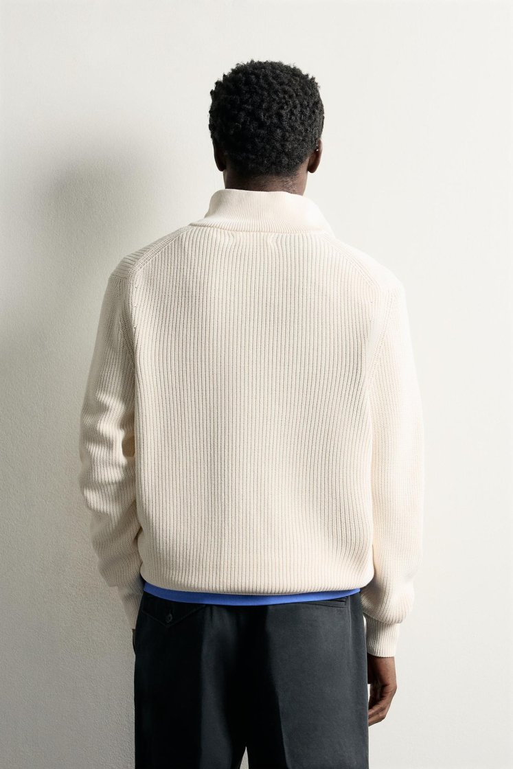 Zara Pearl-Knit Zip Funnel Jumper — Écru moyen
