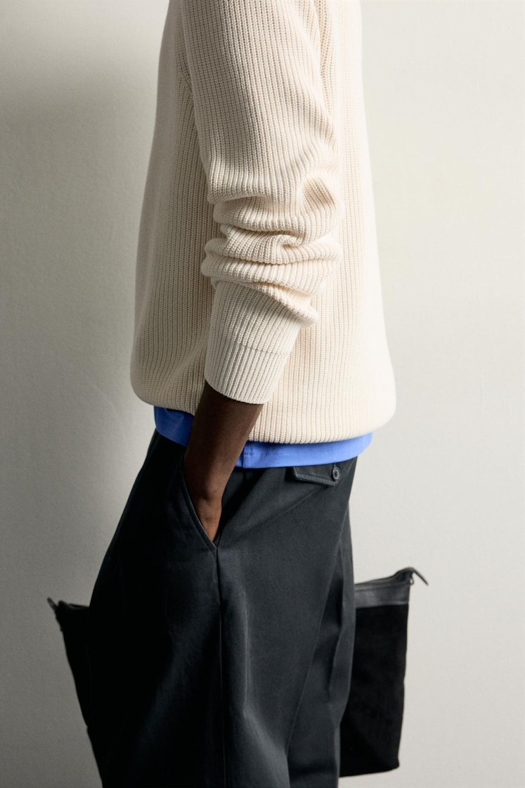 Zara Pearl-Knit Zip Funnel Jumper — Écru moyen