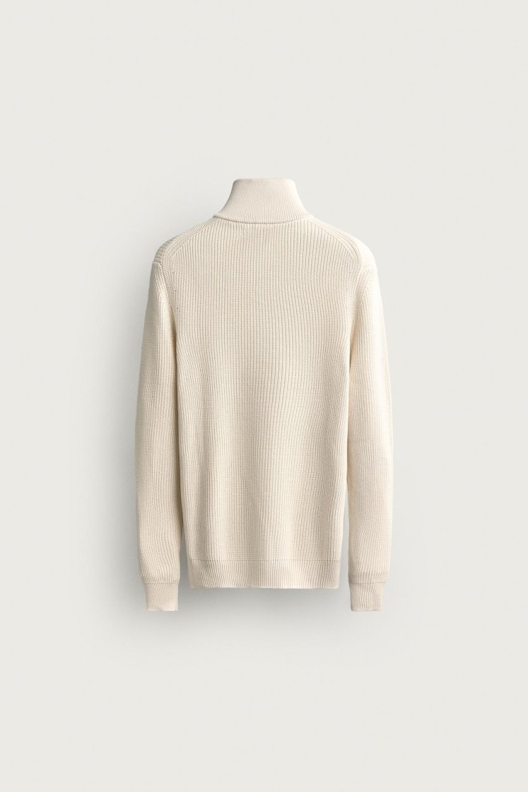 Zara Pearl-Knit Zip Funnel Jumper — Écru moyen