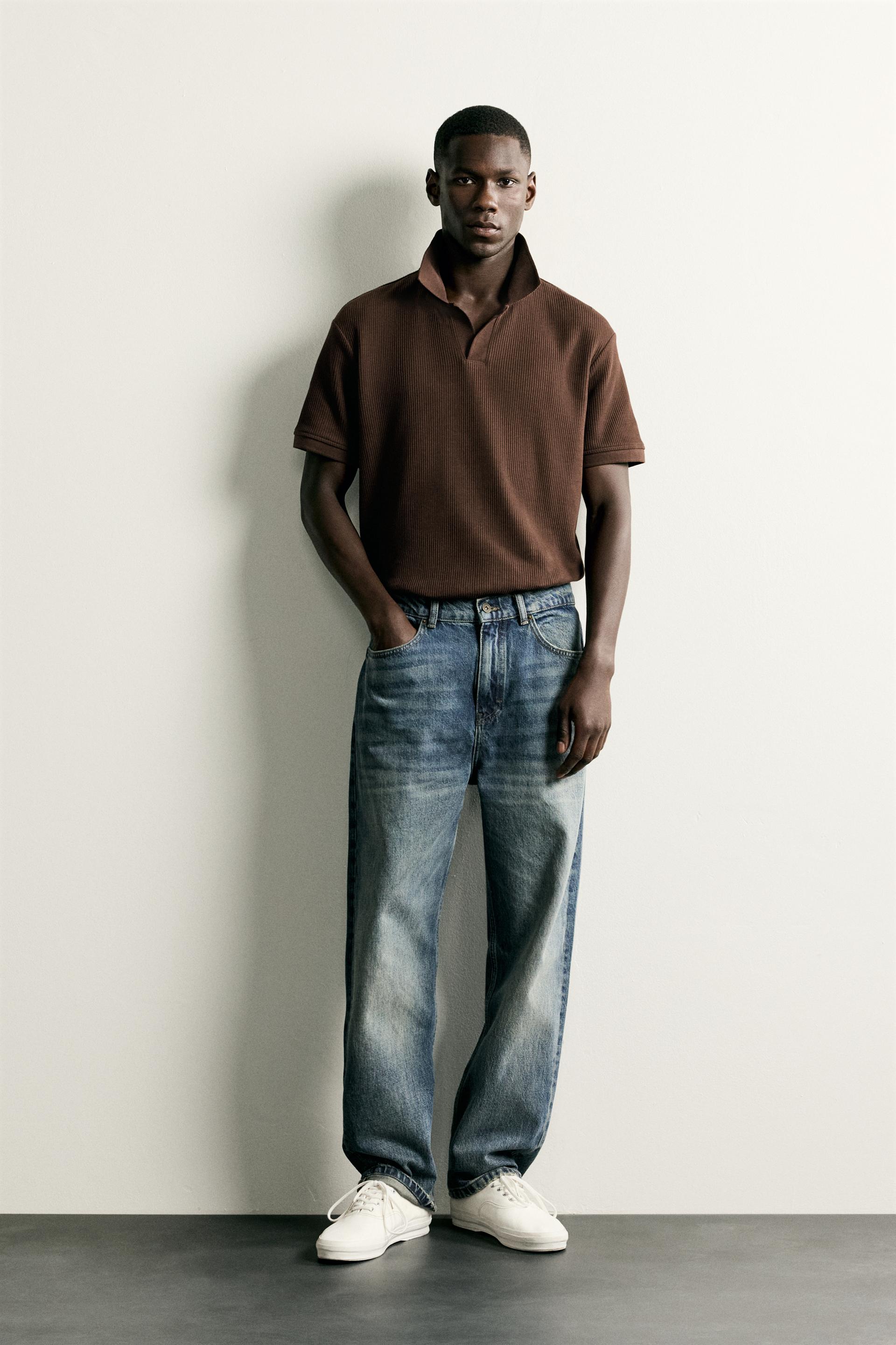 Zara POLO À STRUCTURE VERTICALE — Marron