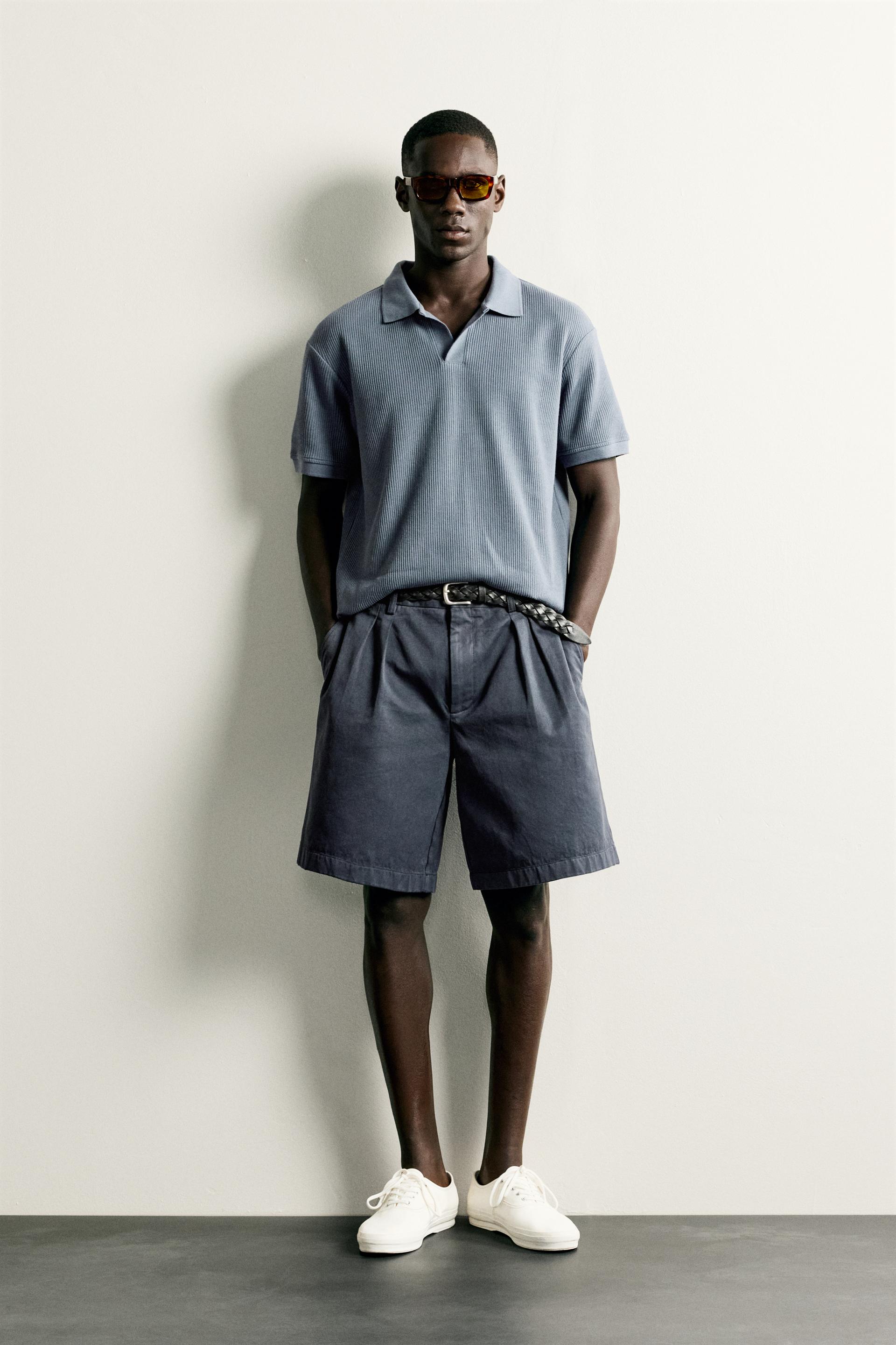 Zara POLO À STRUCTURE VERTICALE — Gris bleu