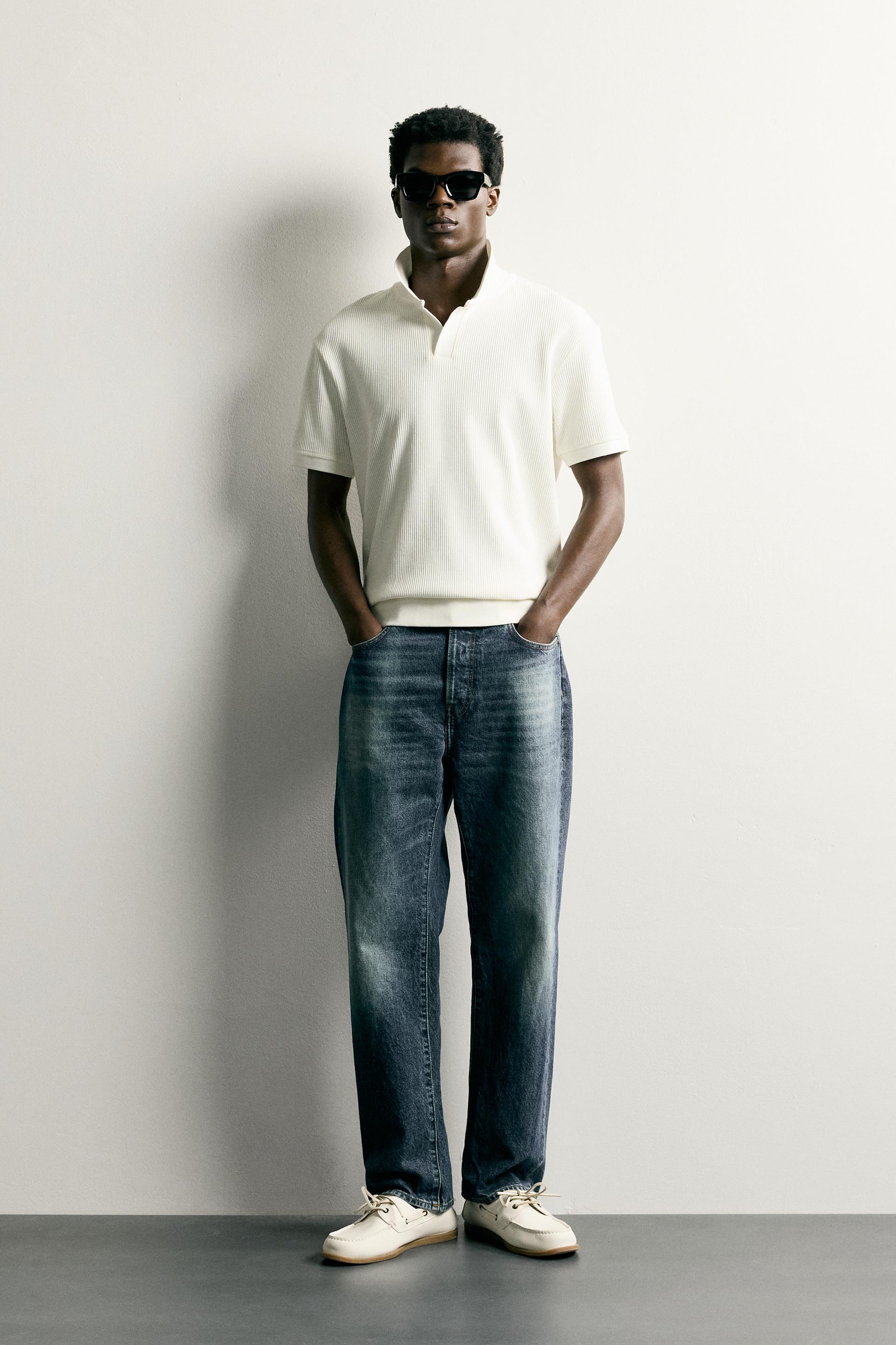 Zara POLO À STRUCTURE VERTICALE — Blanc cassé
