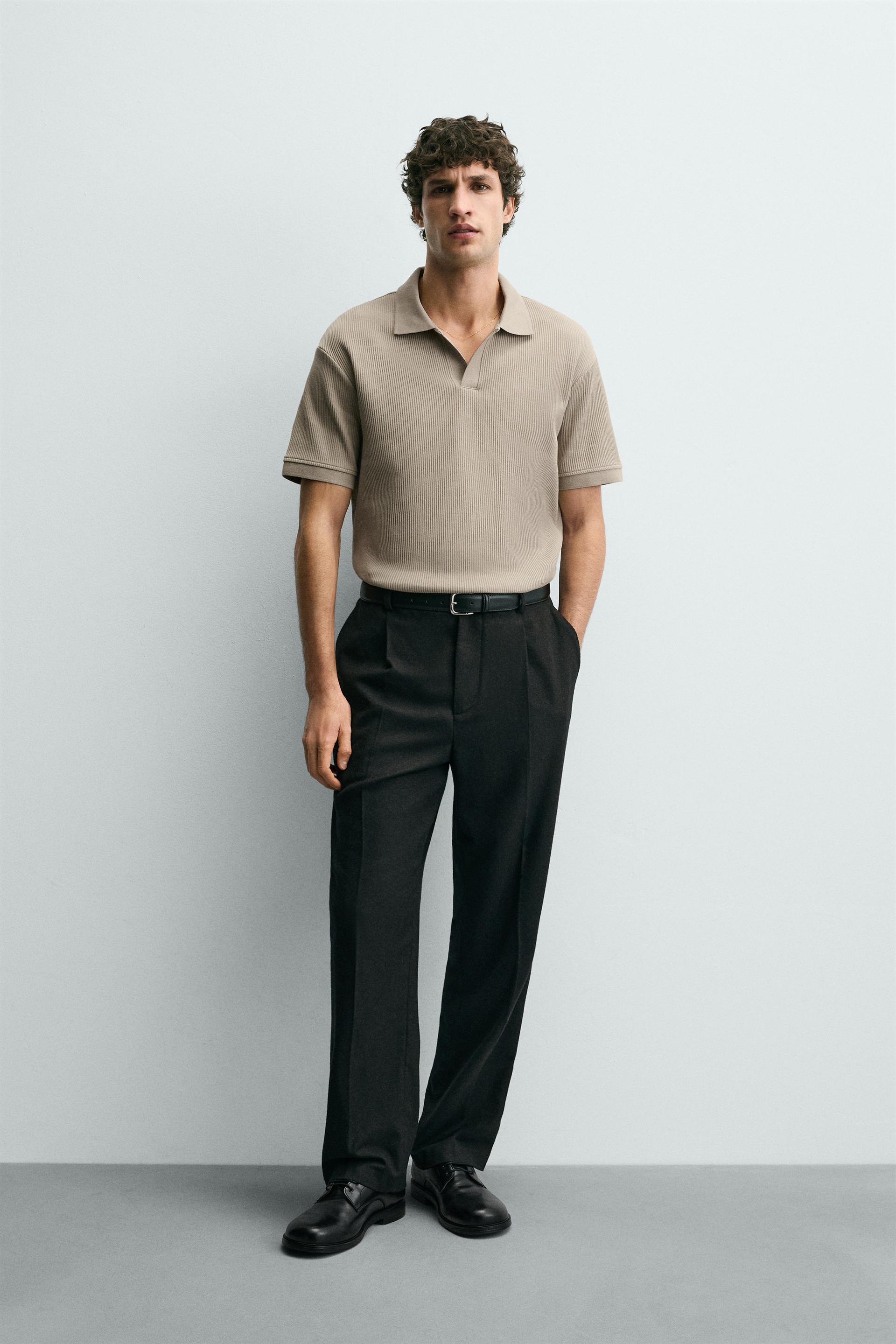 Zara POLO À STRUCTURE VERTICALE — Marron clair
