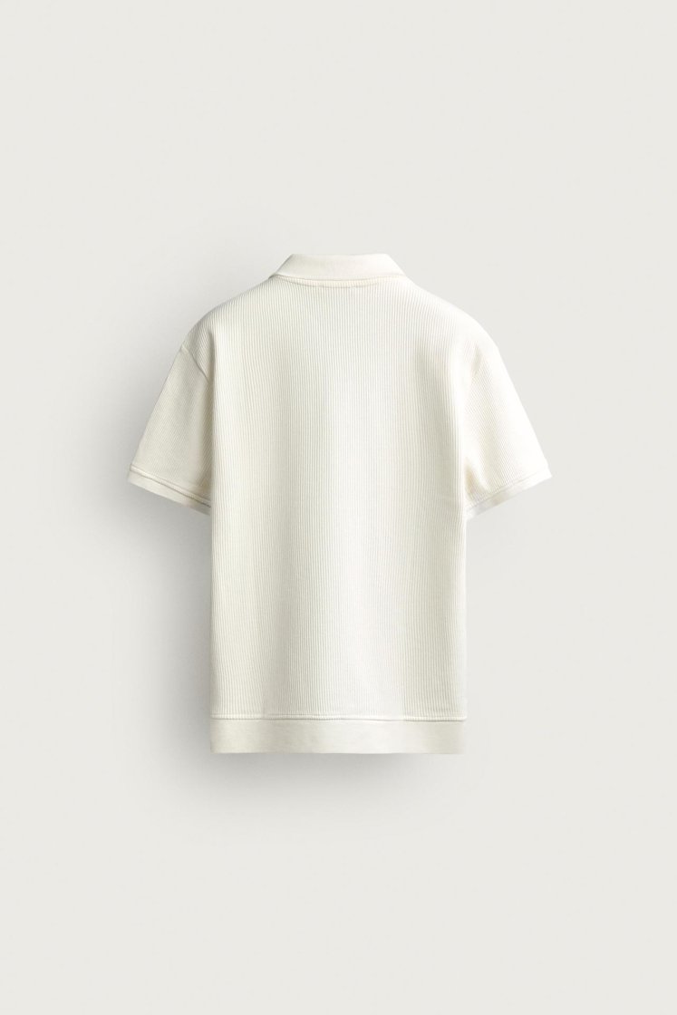 Zara POLO À STRUCTURE VERTICALE — Blanc cassé