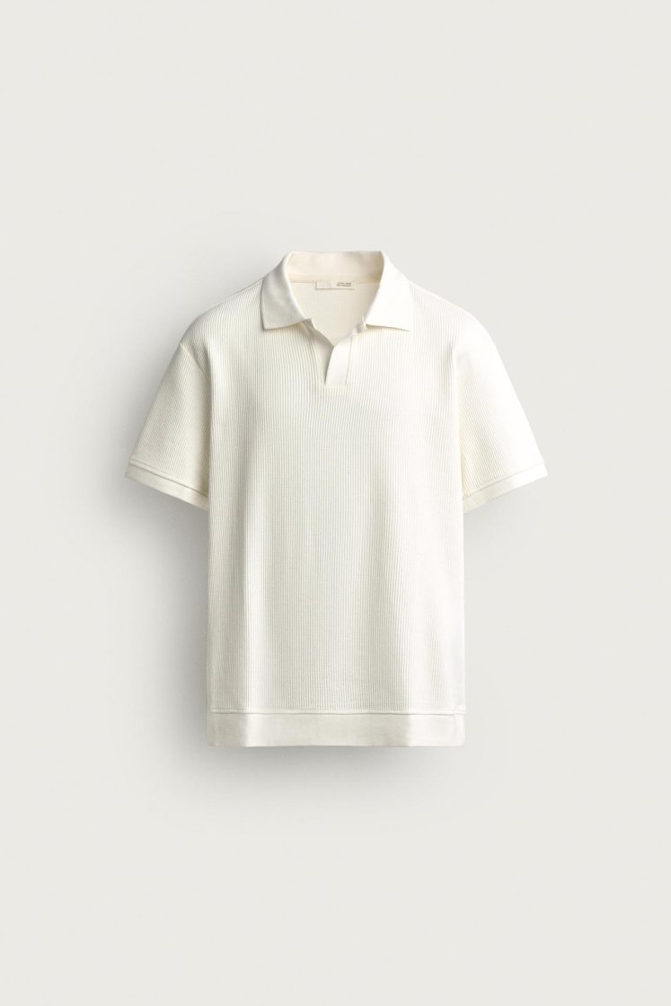 Zara POLO À STRUCTURE VERTICALE — Blanc cassé