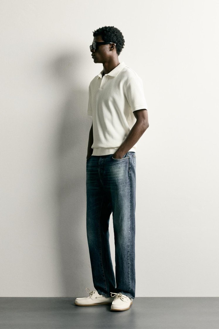 Zara POLO À STRUCTURE VERTICALE — Blanc cassé