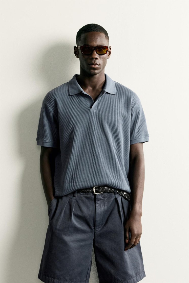 Zara POLO À STRUCTURE VERTICALE — Gris bleu
