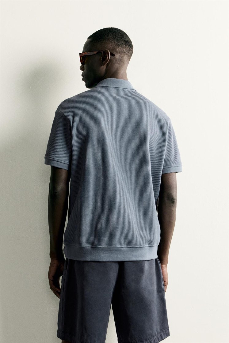 Zara POLO À STRUCTURE VERTICALE — Gris bleu