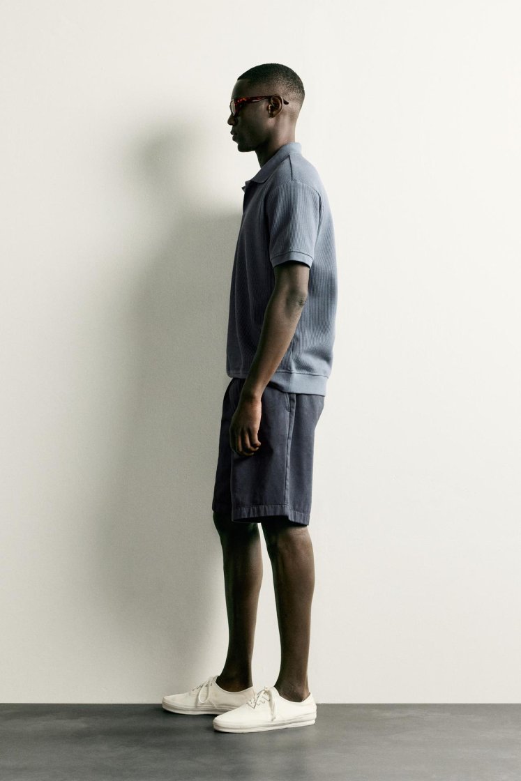 Zara POLO À STRUCTURE VERTICALE — Gris bleu