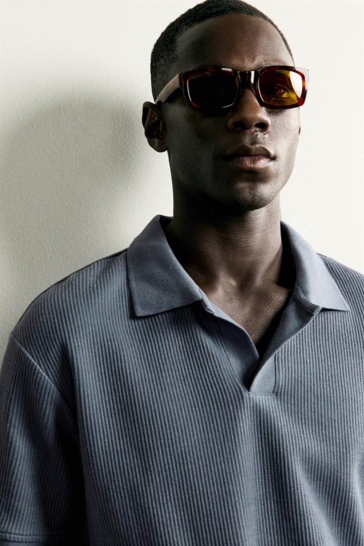 Zara POLO À STRUCTURE VERTICALE — Gris bleu